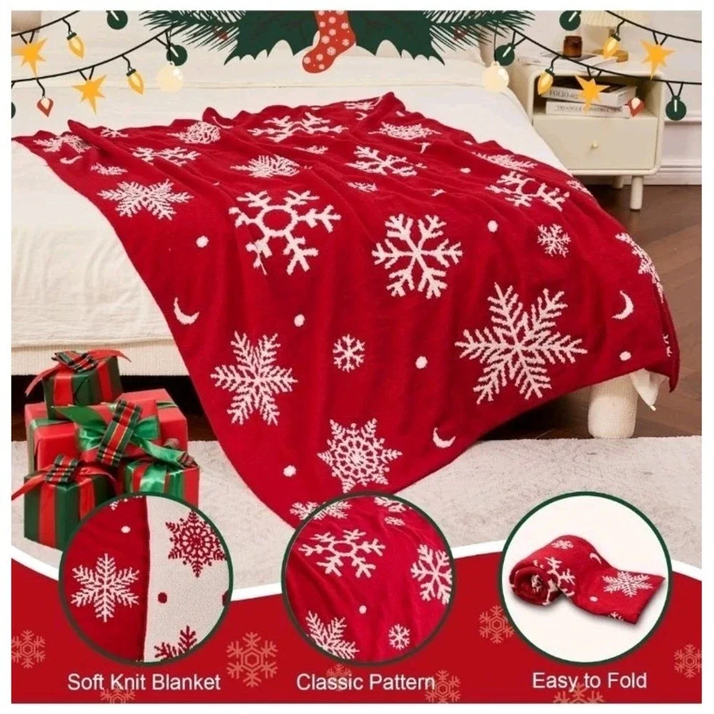 Christmas Snowflakes Throw Blanket, Winter Snowflakes Xmas Soft Warm Red 50x60